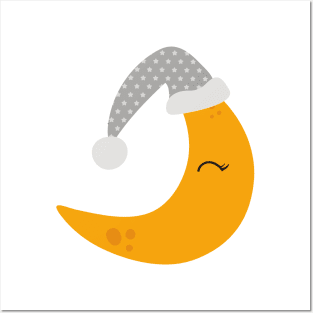 Sleeping Moon, Nightcap, Cute Moon, Yellow Moon Posters and Art